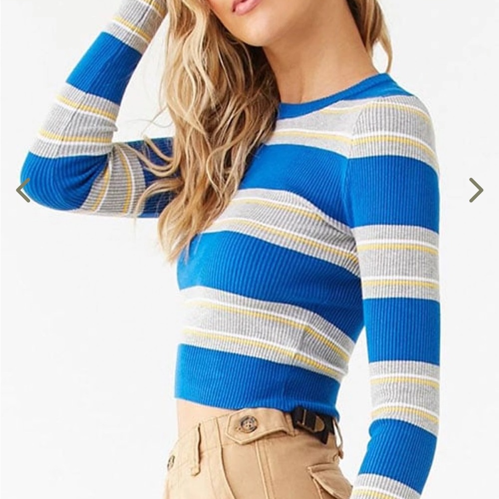 Forever 21 Long Sleeves Striped Semi Cropped Light Sweater Top Small - Picture 3 of 7